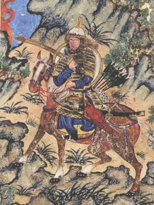 Mongolischer Krieger, Buchmalerei aus dem Il-Khanat, Iran 14.–15. Jh.