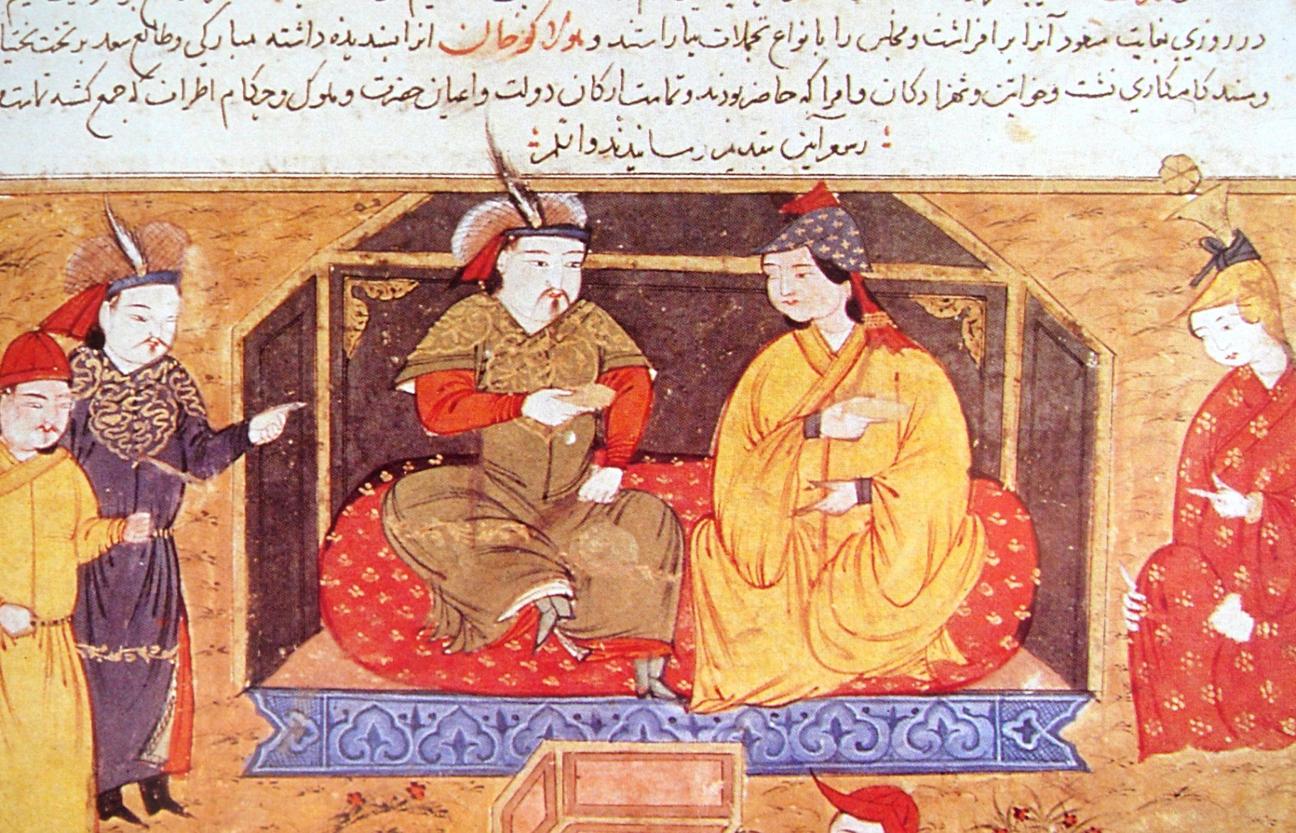 Il-Khan Hülegü mit seiner christlichen Ehefrau Doquz-Chatun (Persische Miniatur von Raschid ad-Din Hamadan, Anfang 14. Jh.)
