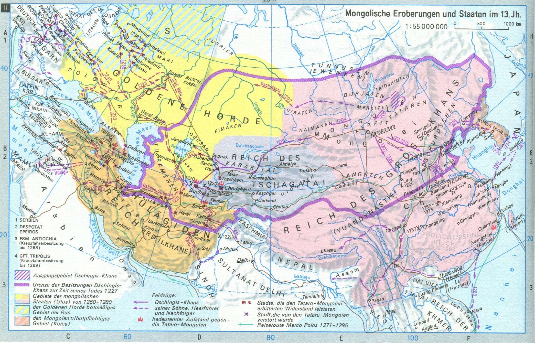 Karte der mongolischen Eroberungen und Staaten im 13. Jahrhundert