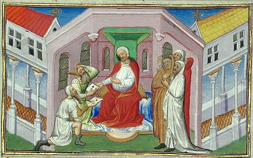 Darstellung des Keraitenherrschers Toghrul als Priester Johannes, Le Livre des Merveilles, 15. Jahrhundert