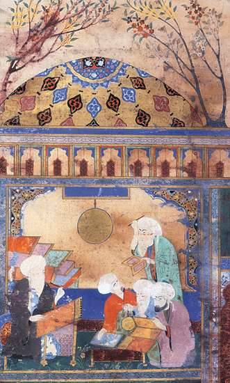 Nasir al-Din al-Tusi im Observatorium von Maragha (Persische Miniatur von 1562, British Library)